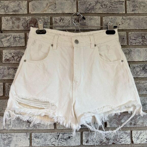 Rolla’s Dusters High Rise Slim Distressed White Denim Shorts Size 27 - Picture 1 of 8